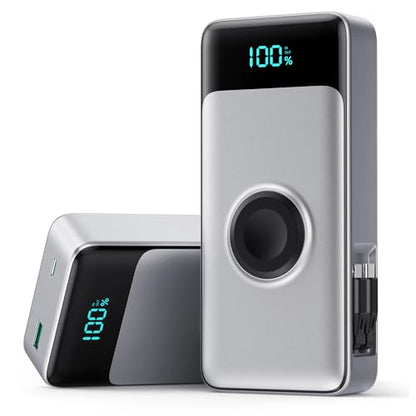 5-in-1 Portable Charger for iPhone,40800mAh Power Bank Built-in Retractable Cable and iWatch Charger,25W PD QC4.0 Fast Charging Battery Pack,Travel Essential Phone Charger for iPhone 17/16/15,Android - color: Black Sliver