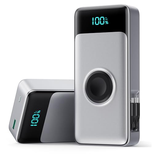 5-in-1 Portable Charger for iPhone,40800mAh Power Bank Built-in Retractable Cable and iWatch Charger,25W PD QC4.0 Fast Charging Battery Pack,Travel Essential Phone Charger for iPhone 17/16/15,Android - color: Black Sliver