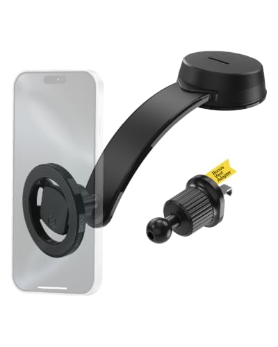 Scosche MagicMount MS Flex MagSafe Phone Holder for Car, Magnetic Phone Mount with StickGrip Suction Cup for Dashboard & Windshield, Includes Vent Clip for Vent Mount, Compatible with iPhone & Android