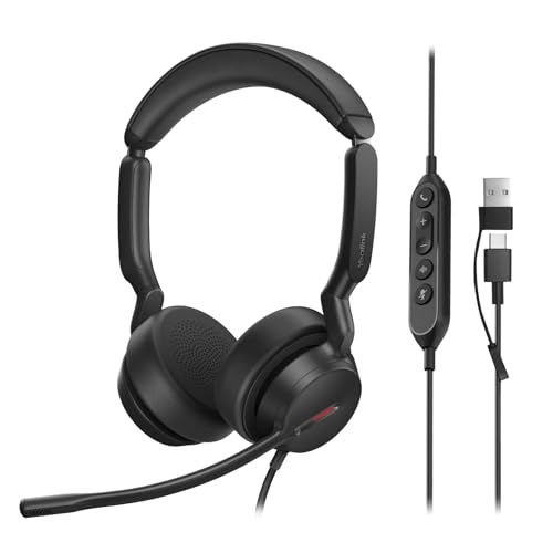 Yealink UH44 Wired USB Headset for Work, USB-C/A, 2 Noise-Canceling Mics