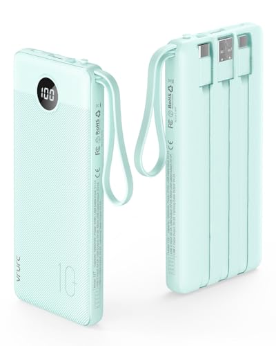 VRURC Portable Charger, 22.5W Fast Charging Power Bank Built‑in 4 Cables - color: Green
