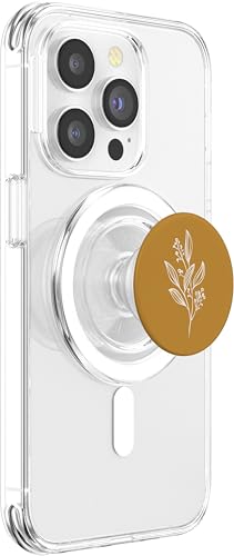 Delicate Boho Botanical Leaves Motif Mustard Yellow PopSockets PopGrip for MagSafe - style: Magnetic PopGrip