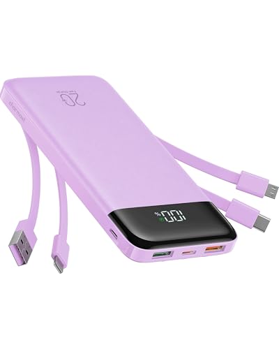 charmast Portable Charger Built-in Cables, 20000mAh Power Bank 6-Output | Travel Fast Charging Battery Pack for iPhone 17/16/15 Samsung Android, Flight-Approved, Multi-Device, USB-C & USB-A, LED % - color: Purple