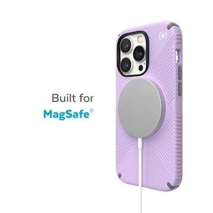 Speck iPhone 14 Pro Case - Drop Protection, Scratch Resistant, Dual Layer Slim Phone Case for 6.1 Inch iPhones 14 Pro - Built for MagSafe - Presidio2 Grip - Spring Purple/Cloudy Grey/White