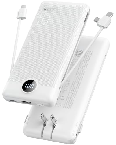 VRURC Portable Charger, Power Bank Built-in Cables and AC Wall Plug - color: White