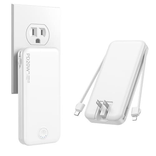 Nusyddy Portable Charger 10000mAh Fast Charging w/Built-in Wall Plug White - color: Ivory