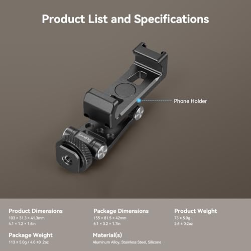 SMALLRIG Metal Phone Holder Support with Cold Shoe Mount, Universal Smartphone Adapter Support Free Adjustment Joints, Phone Tripod Mount for iPhone 17/16/15, for Samsung Galaxy etc-4382 - style: Cold Shoe Interface