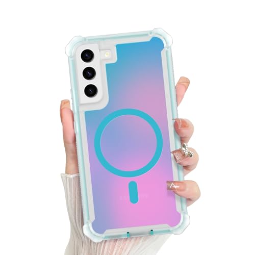 Bonoma for Samsung Galaxy S22 Case Iridescent Crystal Corner -Green | Back Magnetic Support for MagSafe Shockproof Cover, and High-Duty Protection for Girls Women - color: Iridescent-Green, size: Samsung Galaxy S22