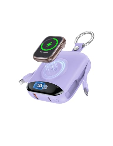 citicr Portable Charger 10000mAh w/Built-in Cables & iWatch Charger Purple - color: Purple