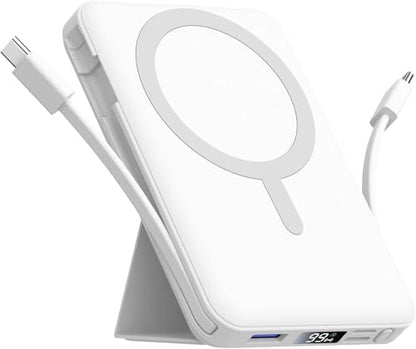 Azmuth for MagSafe Portable Charger, 10000mAh Magnetic Power Bank | 20W PD Fast Charging Magnetic Travel Charger with Dual USB-C LED Display for iPhone 17/16/15/14/13/12 Series - color: Pearl White
