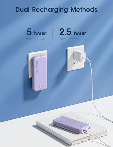 Nusyddy Portable Charger 10000mAh Fast Charging w/Built-in Wall Plug Purp. - color: Violet