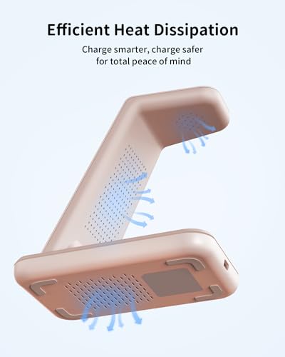 Charging Station for Apple Wireless Charger: 3 in 1 Phone Charger Stand for iPhone 17 16 15 14 13 12 11 SE X Pro Max Plus - Apple Watch Ultra 11 10 9 8 SE 7 6 5 4 3 - Air-Pods 2 3 Pro - color: Pink