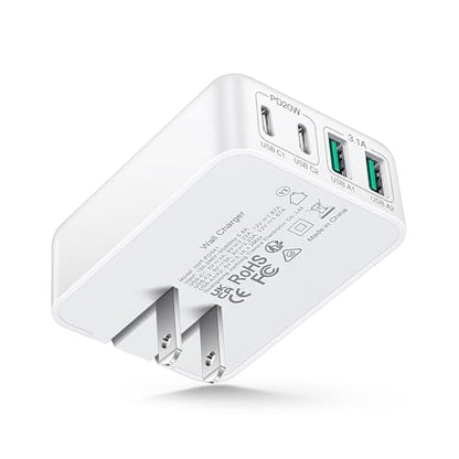 40W Flat USB C Wall Charger 4Port Foldable Slim Fast Charging Block - color: White | 1-Pack | 4-Port