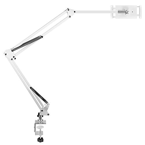 Heavy Duty Phone/Tablet Metal Holder Universal Mobile Cell Smartphone Mount Lazy Bracket 360° Rotation Gooseneck Clamp Stand Flexible Long Arm (White, 3-Section) - color: White, size: 3-Section