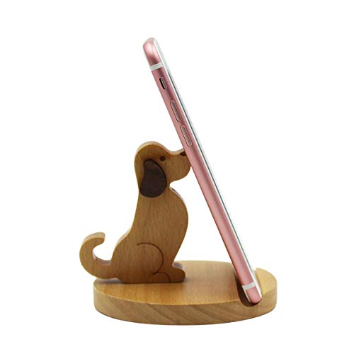 Cute Dog Cellphone Holder Stand Wooden Smartphone Desk Holder for All Mobile Phones Animal Phone Stand Desk Ornament - color: dog