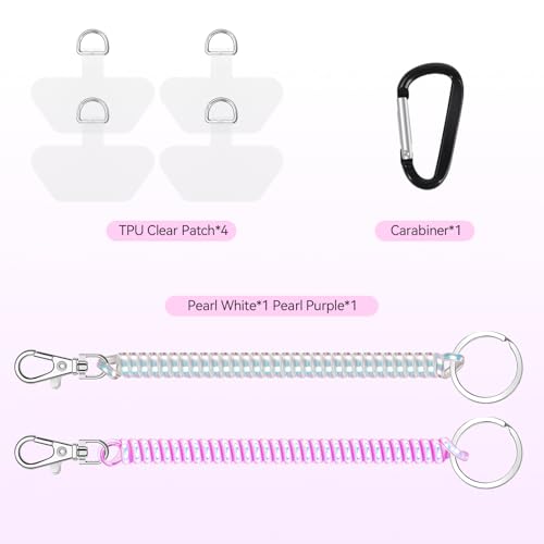 Doormoon Phone Tether Anti Theft, Phone Lanyard With Heavy Duty Carabiner - color: Pearlwhite and Pearlpurple - 2 Pack