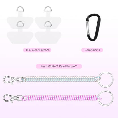 Doormoon Phone Tether Anti Theft, Phone Lanyard With Heavy Duty Carabiner - color: Pearlwhite and Pearlpurple - 2 Pack