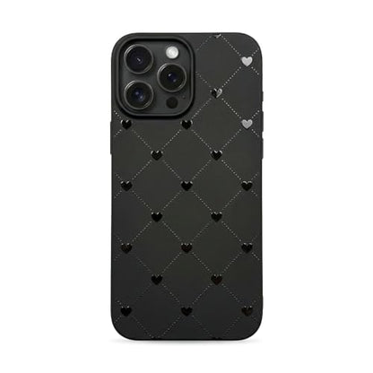 Black Case Compatible with - iPhone 12 Pro Max - Cute Heart Matte Phone Cover Elegant Protective Minimal TPU Rubber Silicone Pretty Simple Coquette Aesthetic Chic Girly Quilted for Women Girls - color: Cute Heart, size: iPhone 12 Pro Max
