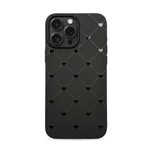 Black Case compatible with - iPhone 13 Pro - Cute Heart Elegant Girly Protective Cover Matte Soft Rubber Bumper Feminine Trendy Shockproof Minimal Quilted Design Coquette Pattern for Women Girls - color: Cute Heart, size: iPhone 13 Pro
