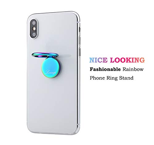 Rainbow Cell Phone Ring Stand Holder,Blue Multicolor Ring Grip Kickstand,360 Rotation Metal Finger Ring for Almost All Phones,Pad