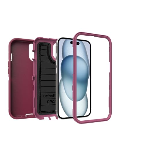 OtterBox iPhone 15, iPhone 14, & iPhone 13 (Only) Defender Series Case - Foxberry (Pink) - Screenless - Rugged & Durable - with Port Protection - Holster Clip Includes - Microbial Defense Protection - color: Foxberry (Pink), style: Non-MagSafe