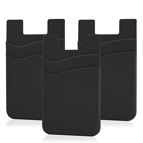Senose Cell Phone Wallet, Silicone Adhesive Stick-on Phone Card Holder for Credit Card,Id Holder Wallet Pouch Sleeve Pocket Compatible for iPhone Samsung Galaxy Any Smartphone, Pack of 3 - color: Black*3