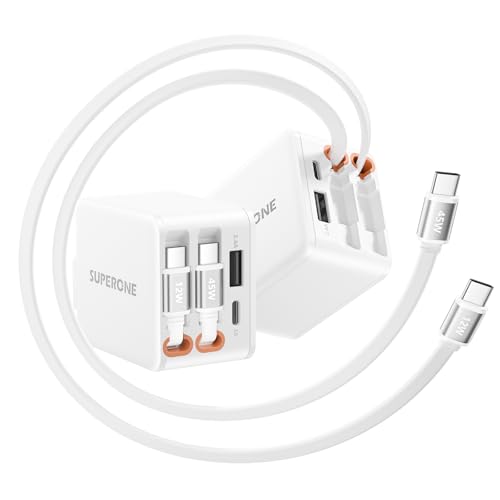 SUPERONE Retractable Charger, 4-in-1 Wall Charger with Dual USB-C Cables - color: Matte White
