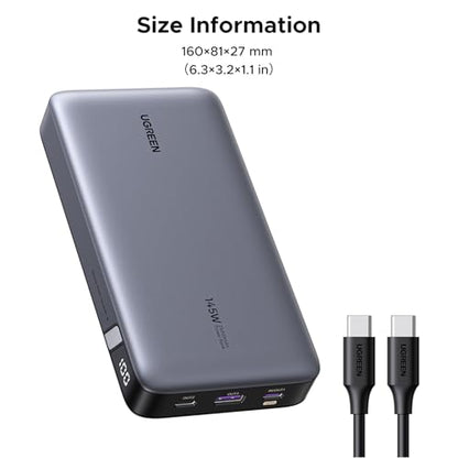 UGREEN Power Bank 25,000mAh 145W Laptop Portable Charger, Nexode 3-Port USB C PD Battery Pack, for MacBook Pro/Air, Dell XPS, iPhone 17/16/15/14, Galaxy S26 Steam Deck, iPad, and More (Pack of 2) - size: 160*81*27 mm (Pack of 2)