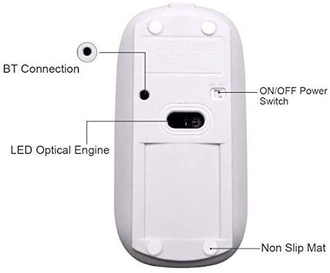 Tsmine Bluetooth Wireless Mouse - Slim Rechargeable, Noiseless Click & 3 Adjustable DPI Levels for Laptop, Tablet, iMac, MacBook Air - White - color: White