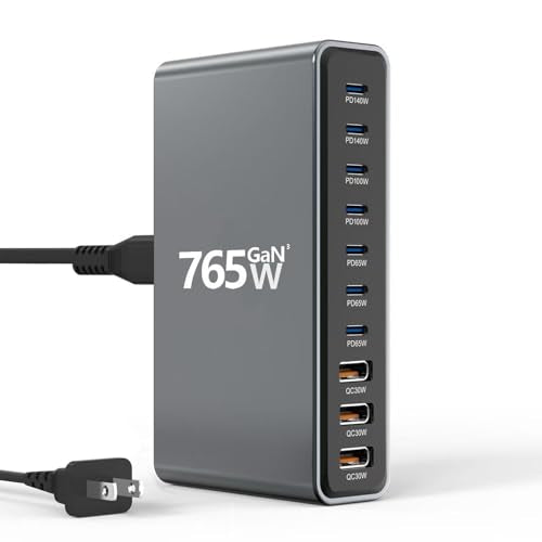 765W 10-Port GaN 3 Desktop Charging Station for Phones, Tablets, Laptops, Smartwatches & Earphones - Home, Office & Travel Compatible - size: 765WGaN3