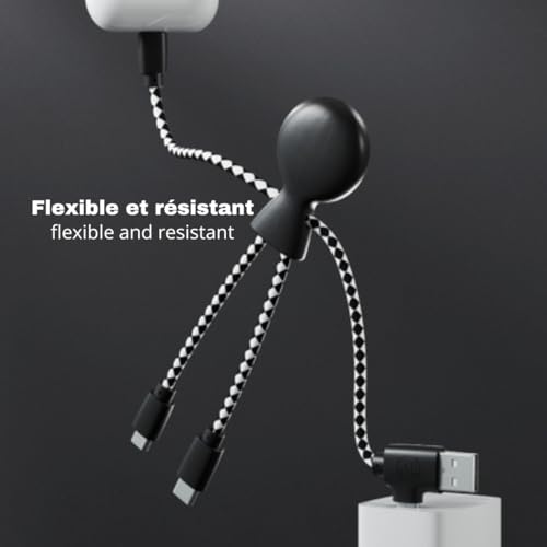 Xoopar - Mr Bio 4 in 1 Multi USB Cable Octopus Design Black - Universal Recycled Plastic Charger - USB Plug - USB-C - Lightning - Micro USB for Universal Smartphone - color: Black