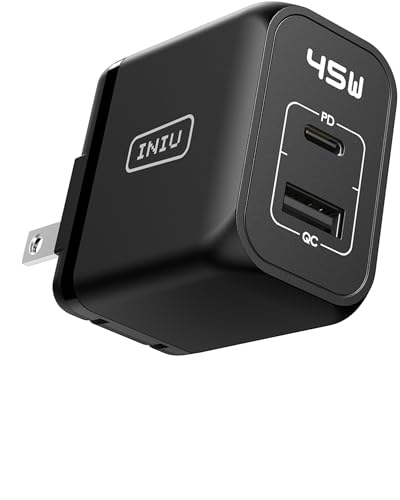 USB C Charger, INIU 2-Port 45W Super Fast Charger Type C, Mini Foldable PD PPS USB C Wall Charger Block by GaN Tech for Samsung Galaxy S23 Ultra iPhone 16 15 14 MacBook iPad Pro Steam Deck etc