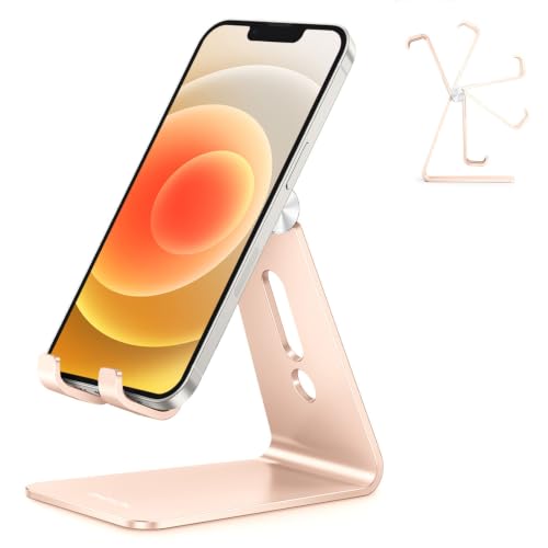 OMOTON C2 Adjustable Aluminum Cell Phone Stand with Charging Cutout, Gold - color: Gold