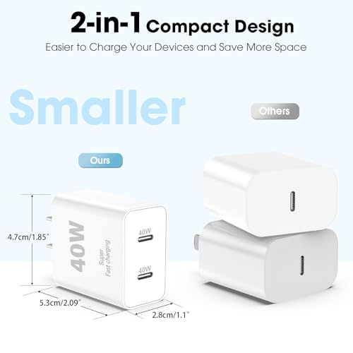 40W Dual Port Fast Wall Charger, USB C Charger Block, 2-Pack