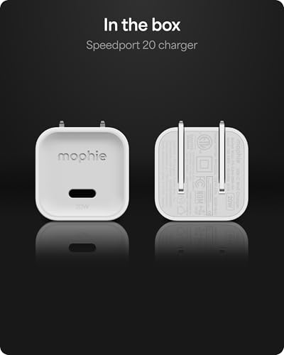 Mophie Speedport 20 GAN USB-C Charger Block - 20W Fast Wall Charger, 1× USB‑C PD Port, Compact Foldable Prongs, Made with Recycled Materials, for Smartphones, Tablets, Headphones - style: 20W
