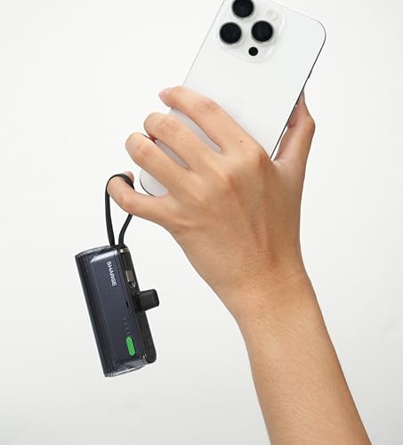 Mini Power Bank 5000mAh for iPhone, 22.5W Built-in Cable Portable Charger - color: Black