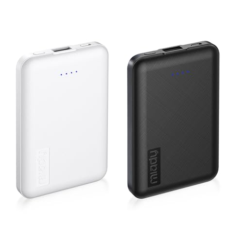 Miady 2-Pack Small Portable Charger 5000mAh Power Bank Travel Battery Pack Deep Black+White - color: Deep Black+White