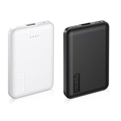 Miady 2-Pack Small Portable Charger 5000mAh Power Bank Travel Battery Pack Deep Black+White - color: Deep Black+White