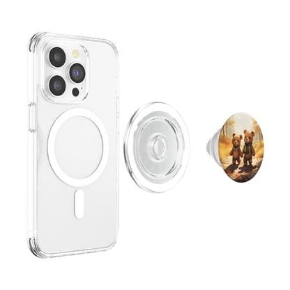 Teddy Bears Walking in Autumn Forest Holding Hands PopSockets PopGrip for MagSafe - style: Magnetic PopGrip
