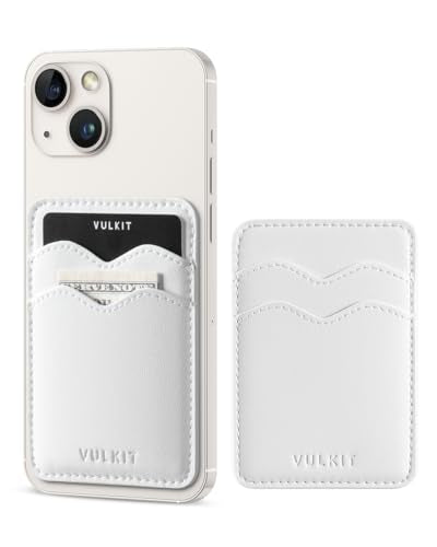 VULKIT Stick on Card Holder Compatible for iphone Leather Cell Phone Wallet Credit Card Case Strong Sticker for Women - color: New White