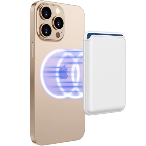 Upgraded MagSafe Wallet, Magnetic Phone Wallet 3 Cards Holder, 23 Magnets, Credit Card RFID Blocking, Slim Leather, Magnetic Wallets for iPhone 17/16/15/14/13/12 Series-White - color: White