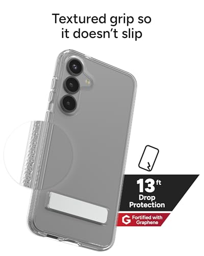 ZAGG Crystal Palace Samsung Galaxy S25+ Case with Kickstand - Crystal Clear, 13ft Drop Protection, Anti-Yellowing, Graphene Reinforced, Wireless Charging Compatible, Anti-Scratch - size: Samsung Galaxy S25 Plus, style: Without Snap