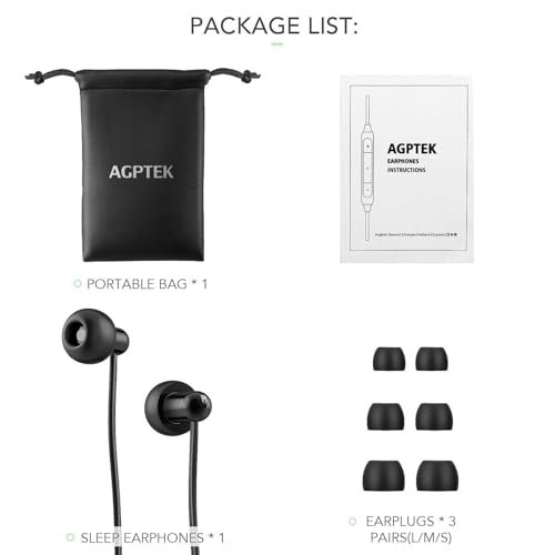 AGPTEK Sleep Earbuds, in-Ear Earphones for Sleeping with 3 Sizes