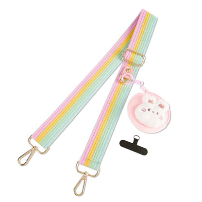 chushui Clip and Go Strap for Phone with Wallet Crossbody, Adjustable Anti-Theft Cell Phone Lanyard,Purse Strap with Zippered Pouch, for Women - color: Rainbow + Rabbit + Phone Shim (Adjustable)
