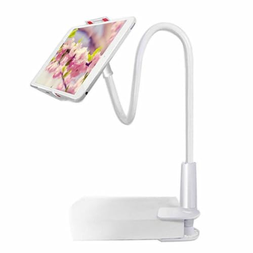 ZJchao White Bedside Phone Mount with Ultra Flexible Gooseneck 360 Clamp Stand for Desk Bed Non Slip Cell Holder Compatible - color: White