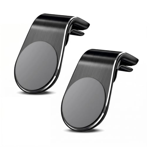 2 PCS Car Mobile Phone Navigation Brackets, Magnetic L-shaped Air Vent Mount, Alloy Anti-rust Anti-interference Holder for Most Smartphones, Interior Accessory for Most Cars (Black)