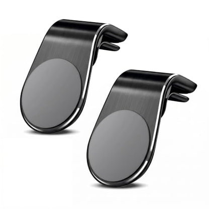 2 PCS Car Mobile Phone Navigation Brackets, Magnetic L-shaped Air Vent Mount, Alloy Anti-rust Anti-interference Holder for Most Smartphones, Interior Accessory for Most Cars (Black)