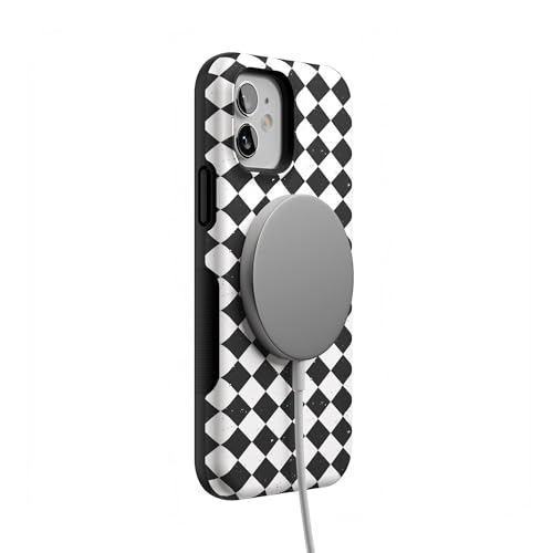 Casely iPhone 12 Mini Case | Harlequin Salem Diamond | Black and White | Bold Protective Design | MagSafe Compatible Design - color: Harlequin Salem Diamond | Black and White, size: Iphone 12 Mini