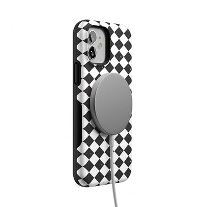 Casely iPhone 12 Mini Case | Harlequin Salem Diamond | Black and White | Bold Protective Design | MagSafe Compatible Design - color: Harlequin Salem Diamond | Black and White, size: Iphone 12 Mini