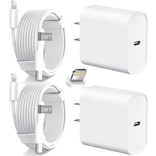 iPhone 14 13 12 11 Charger Fast Charging 20W USB C Charger Type C Charger Fast Charging Block with 10FT Long USB C to Lightning Cable for iPhone 14/13/12/12 Pro Max/11/Xs Max/XR/X,AirPods Pro,2 Pack - color: White, size: 10ft